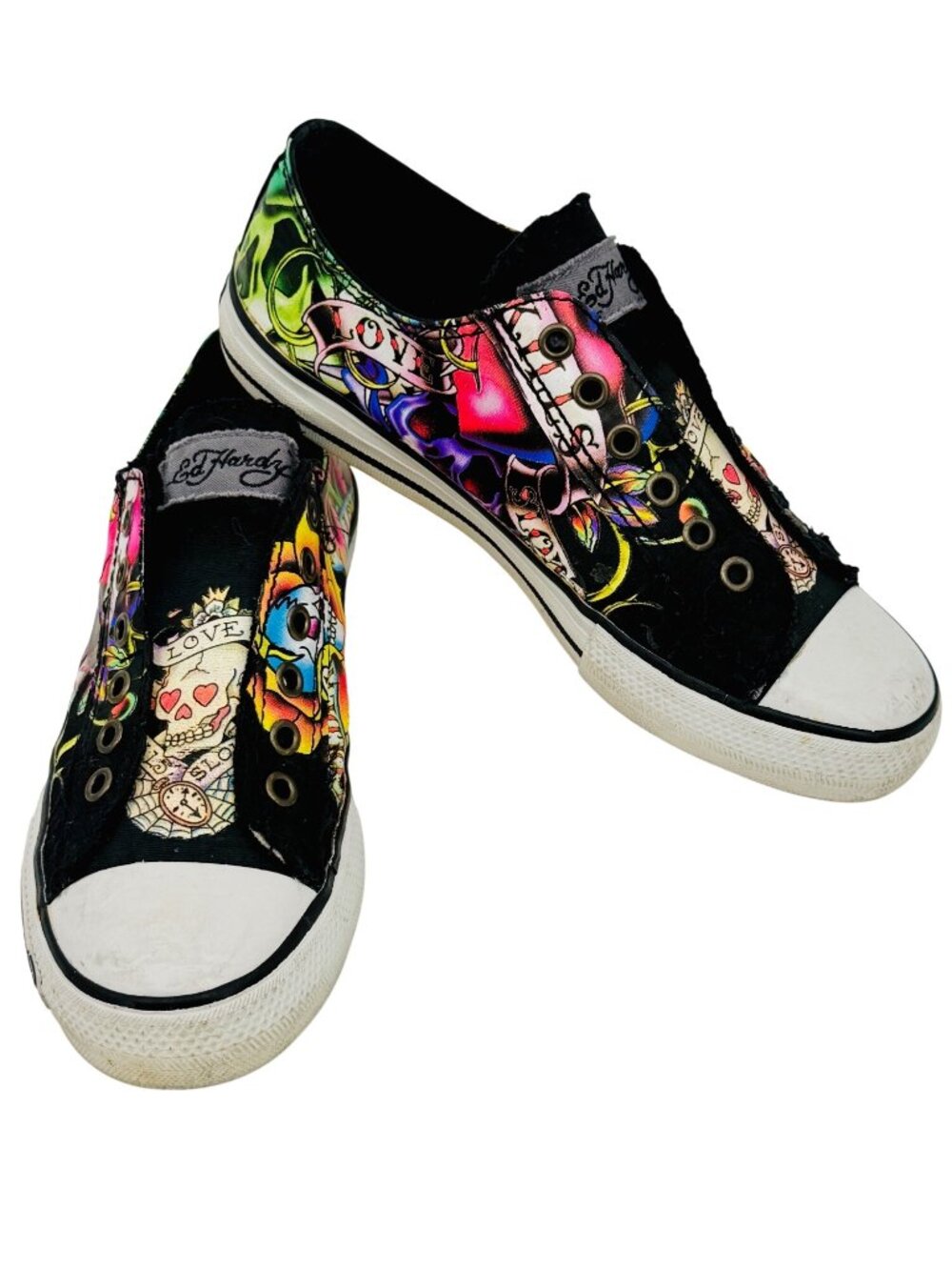 VTG Ed Hardy Black Tattoo Graphic Canvas Sneakers 7 | Trashy Y2K McBling Grunge - Picture 10 of 16